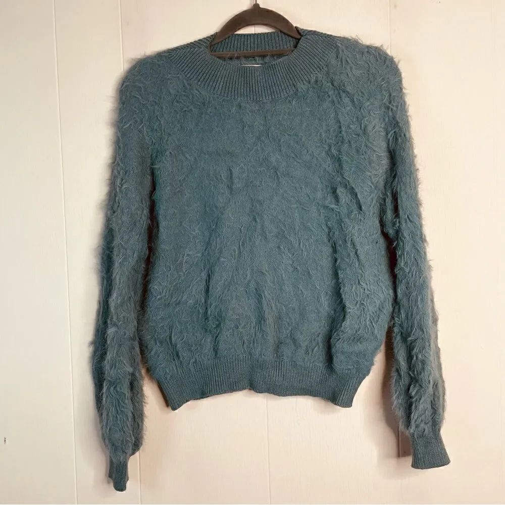 Urban Outfitters Sweet as a Peach Fuzzy Eyelash Mock Neck Sweater Turquoise